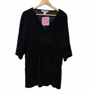 Silhouettes Women Velvet Smocked Popover Tunic Top Size 2X Black Whimsigoth NEW